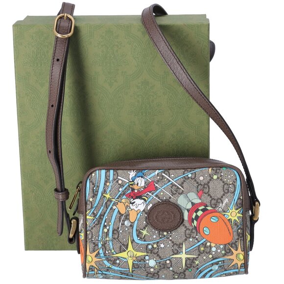 GUCCI x Disney GG Supreme Shoulder Bag 648124 Gray Beige Donald Duck - Picture 1 of 6